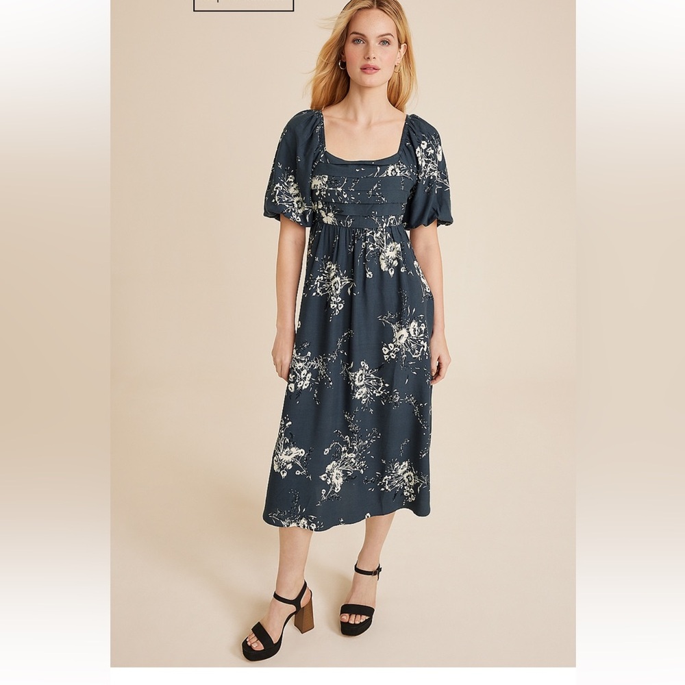 Maurices Midi Dress Women L Dark Blue Floral Summer Cottage Coquette